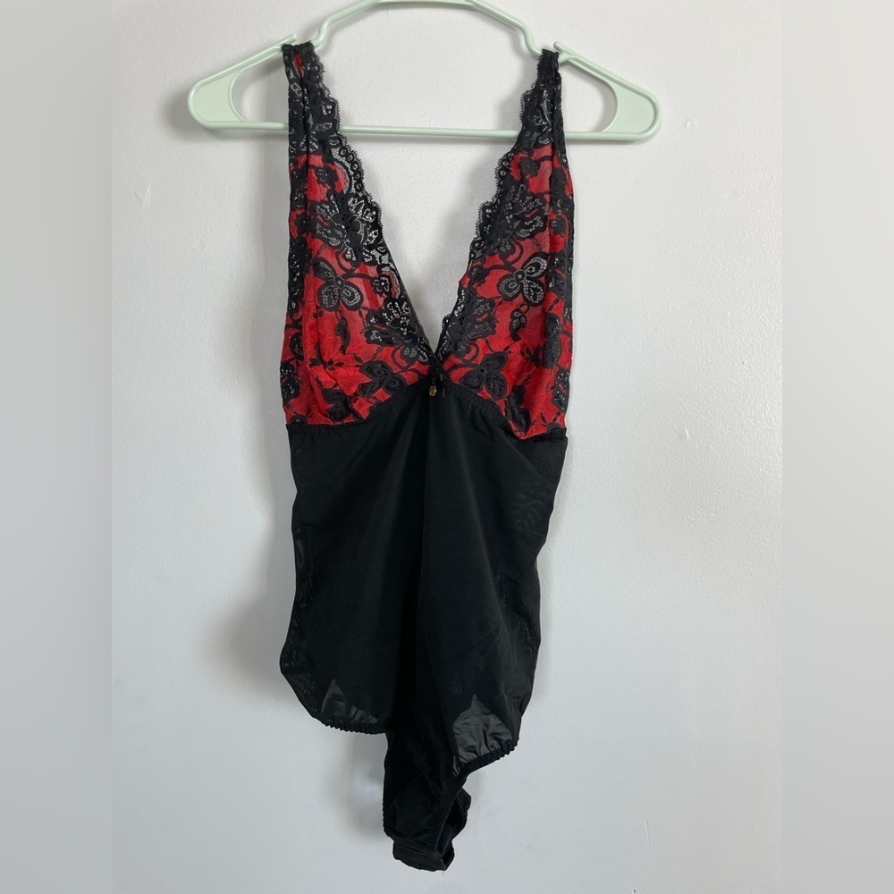 Cacique Black and Red Lace Bodysuit size 18/20